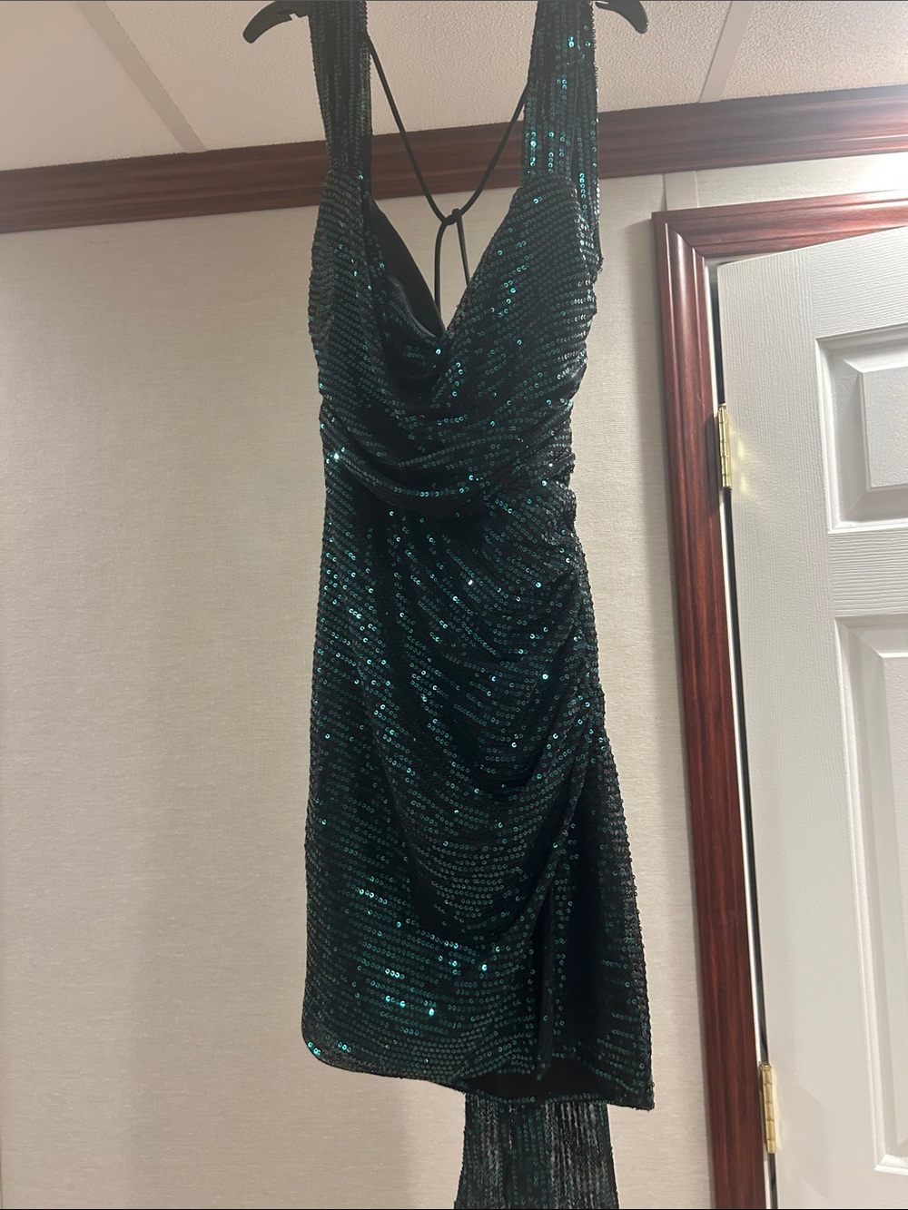 Emerald Green Sequin Draped Mini Dress